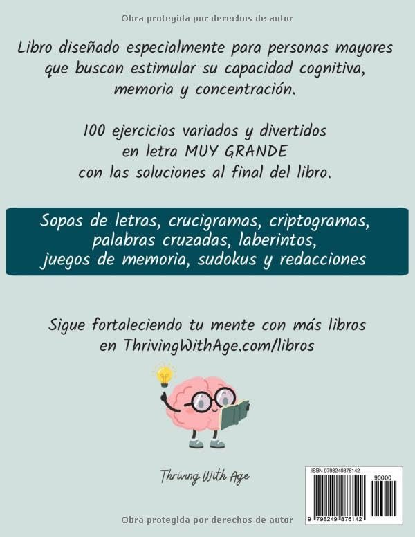 Contraportada del volumen 1: 100 ejercicios variados y divertidos en letra muy grande, con las soluciones al final del libro